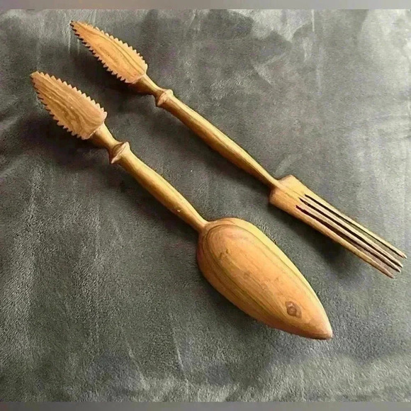 💎𝅺VINTAGE Hand  Carved African Tribal Art Fork And Spoon - Picture 4 of 16